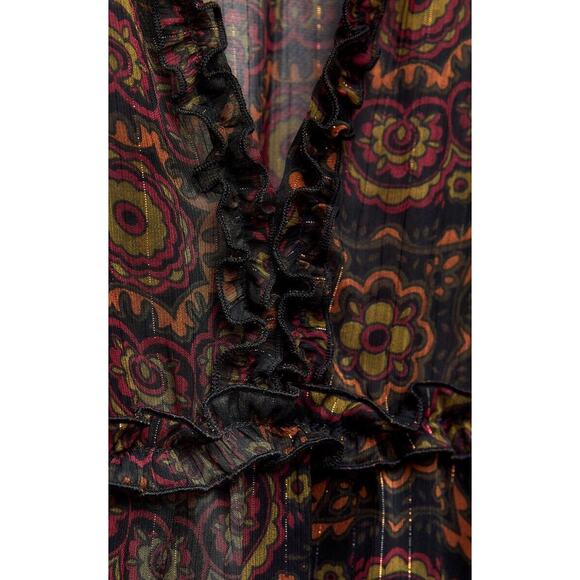 NWT ZARA Black Floral Ruffled Mini Skater Dress Metallic Striping Sz Medium - Picture 3 of 9